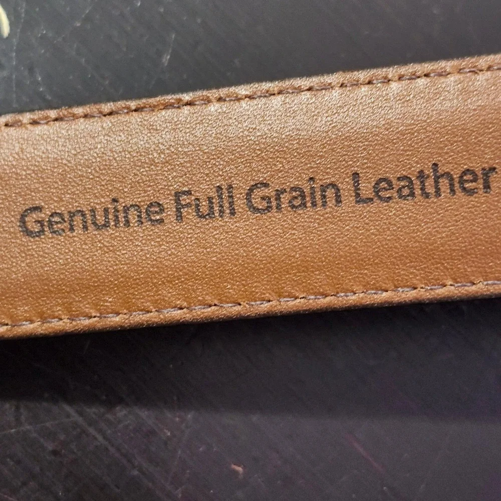 L.L. Bean Leather Belt Mens 36 Brown Brass Buckle Made in USA Classic Dress